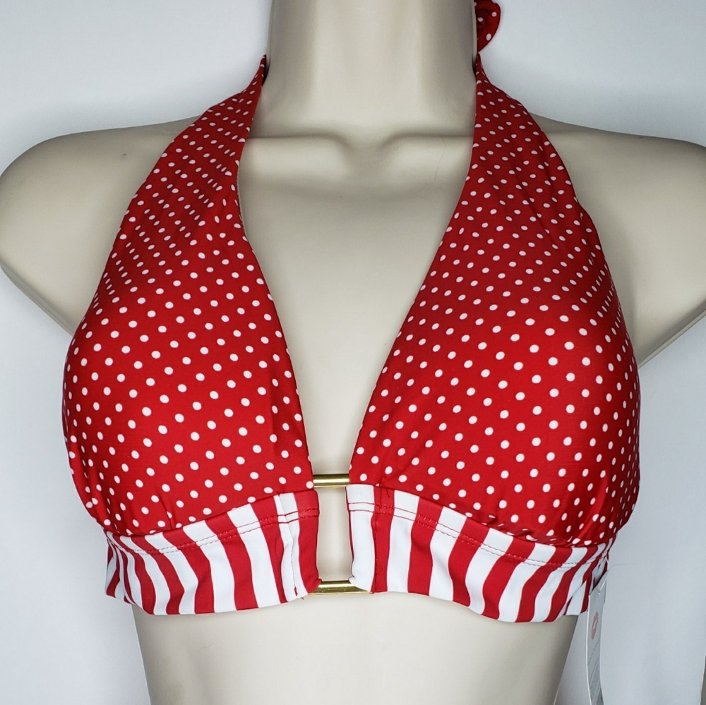 Swimsuit Bikini Top Marilyn Monroe Red White Polka Sexy Classic Retro LARGE